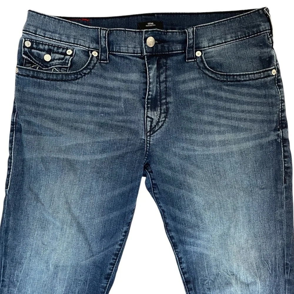 True Religion Jeans Mens 38X33 Blue Denim Geno Relaxed Slim Faded Casual